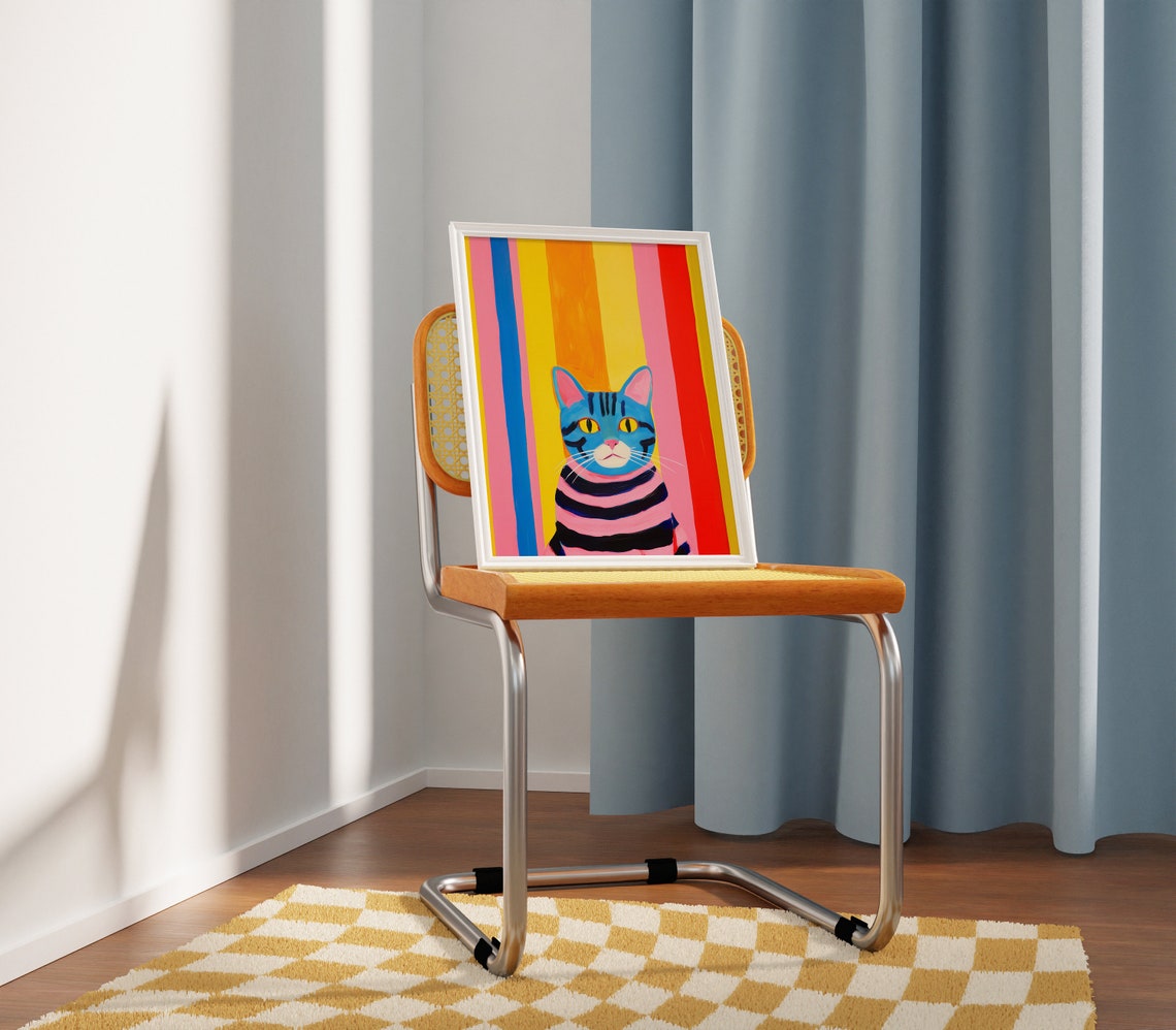 Funny Cat Maximalist Eclectic Art Print - Image 3