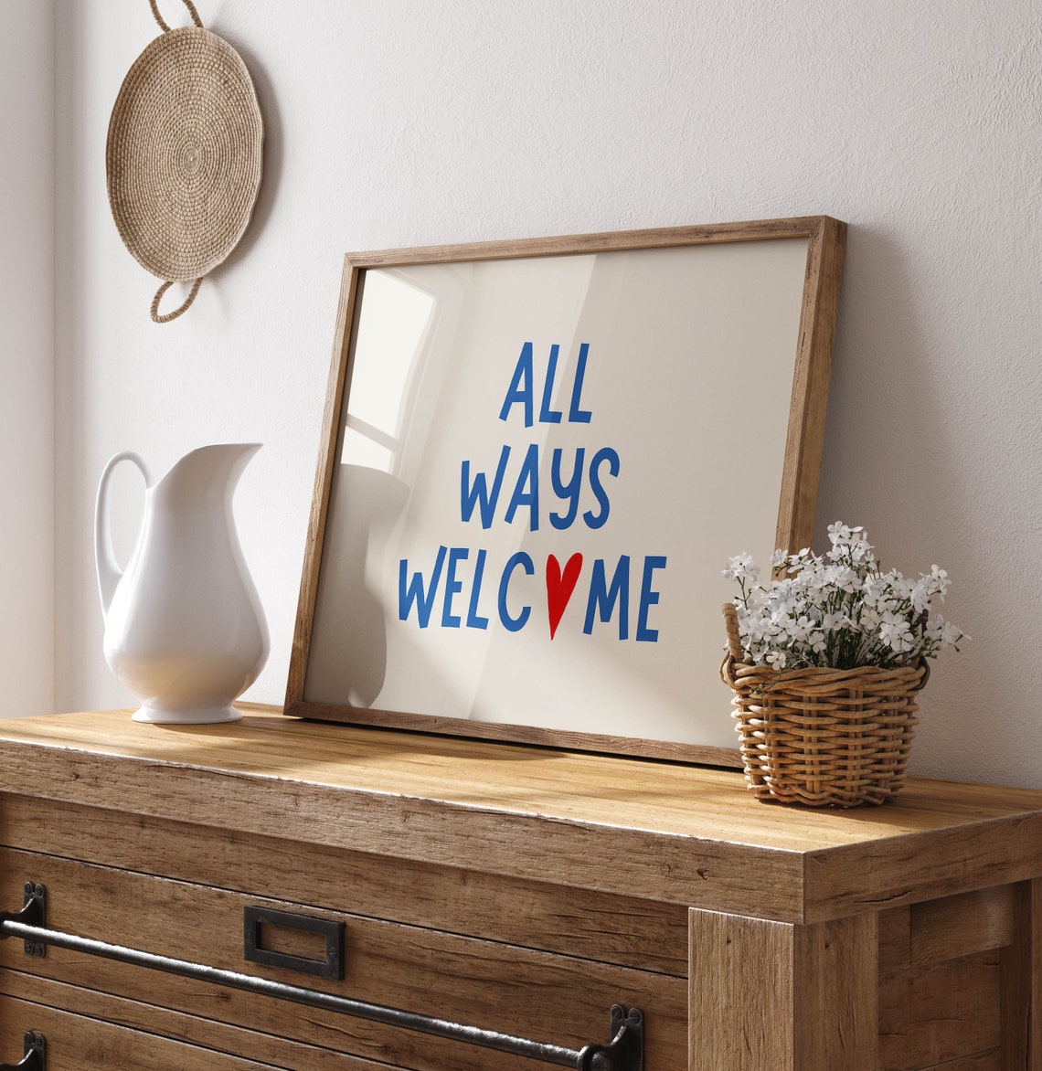 All Ways Welcome Cute Red Heart Kitchen Decor Quote Wall Art - Image 2