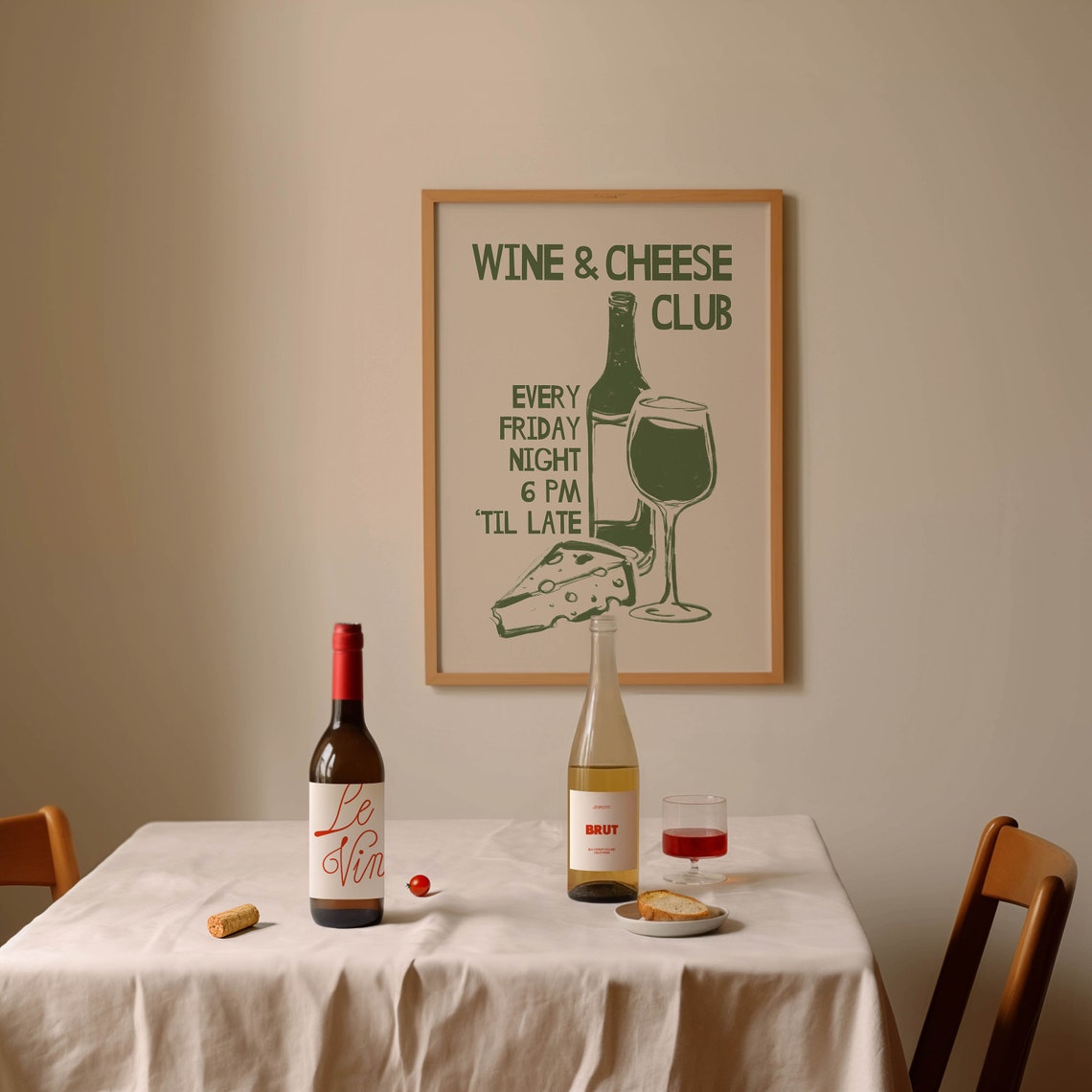 Wine And Cheese Club Every Friday Night Kitchen Decor Art Print - Image 2