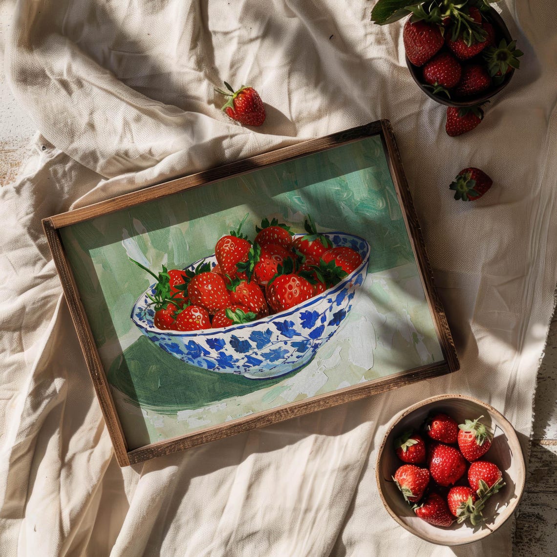 Strawberries In Blue Porcelain Bowl Impressionist Food Poster - Image 2