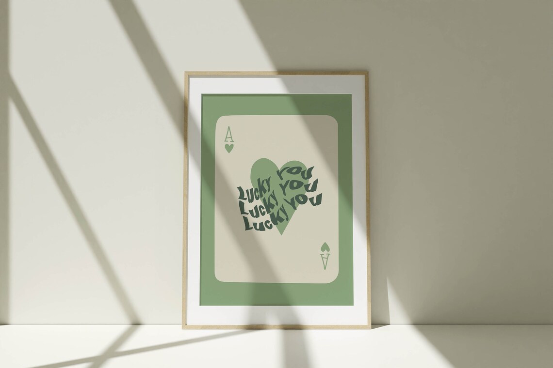 Ace Of Hearts Lucky You Green Typography Playing Card Art Poster - Image 2