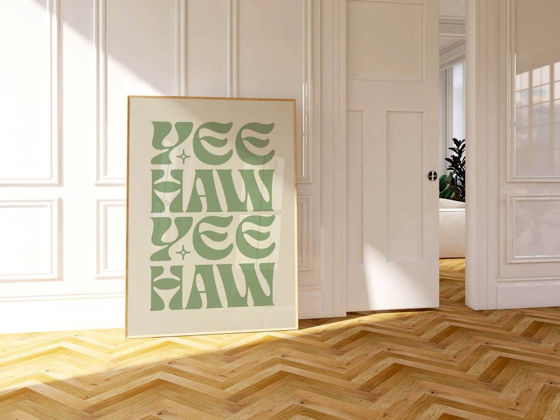 Yee Haw Sage Green Retro Typography Western Cowgirl Decor Poster - Image 2