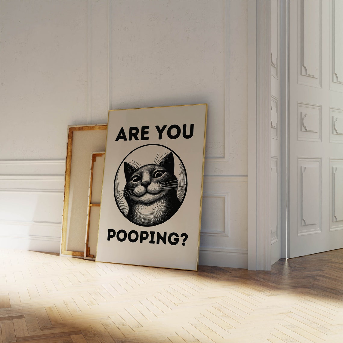 Funny Cat Are You Pooping Bathroom Humor Vintage Engraving Poster - Image 2