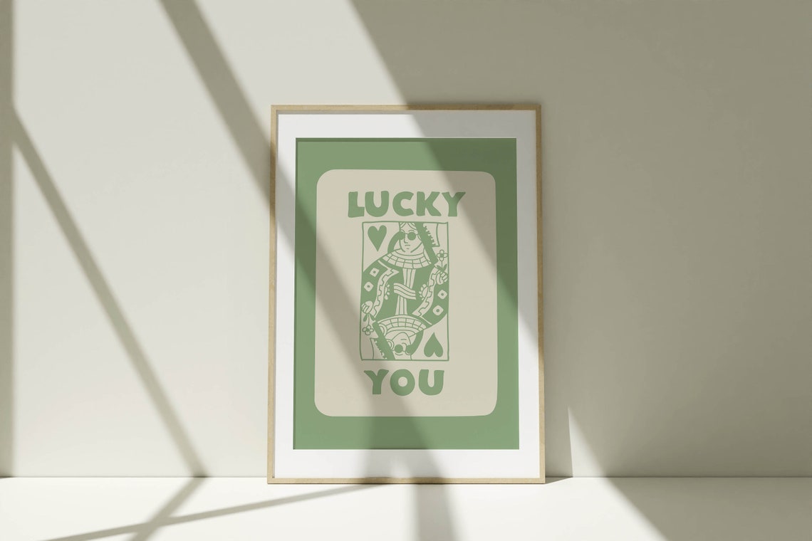 Lucky You Wall Art Queen Of Hearts Cool Room Decor Aesthetic Trendy Wall Art Sage Green Wall Art Y2k Aesthetic Poster Green Bedroom Decor - Image 2