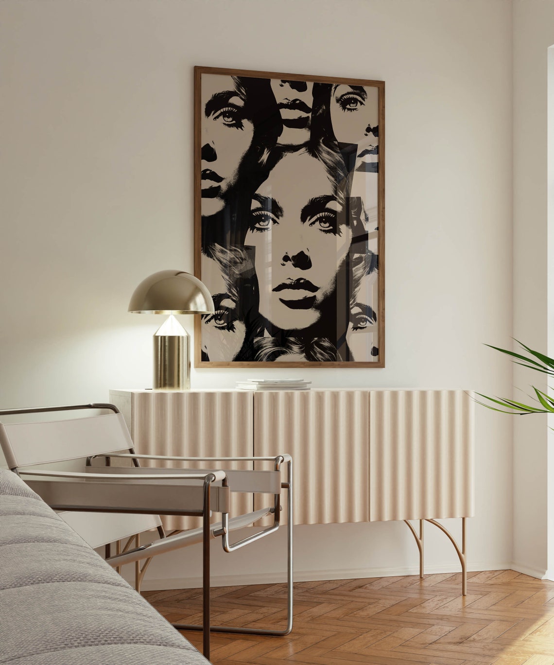 Retro 70s Black And White Pop Art Women's Faces Collage Poster - Image 2