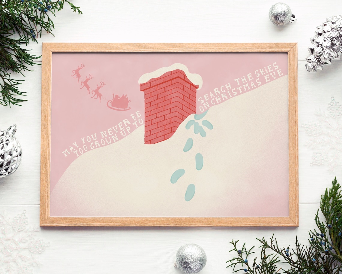 Vintage Santa Christmas Poster, Retro Holiday Decor