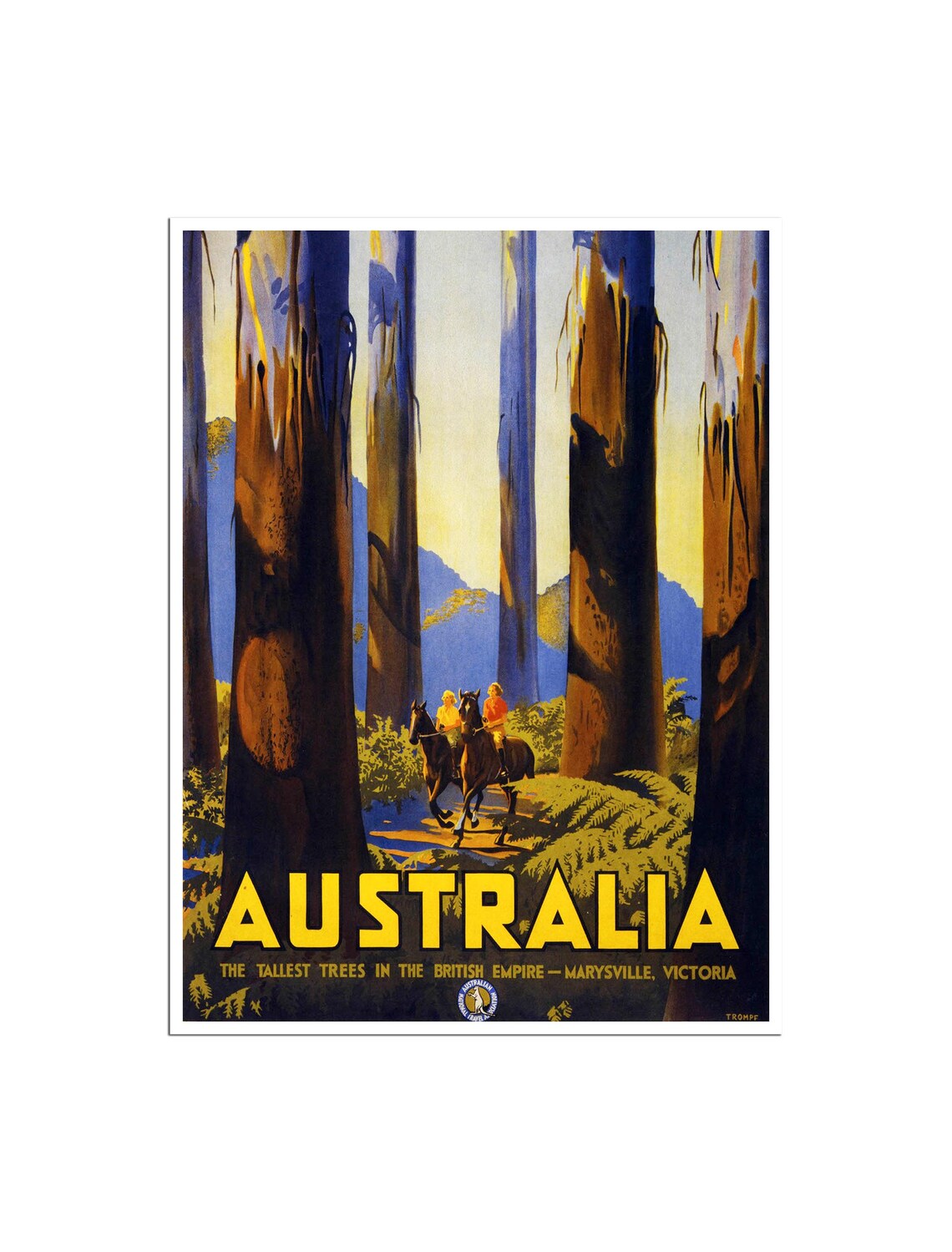 Australia Tallest Trees Marysville Victoria Horseback Retro Poster