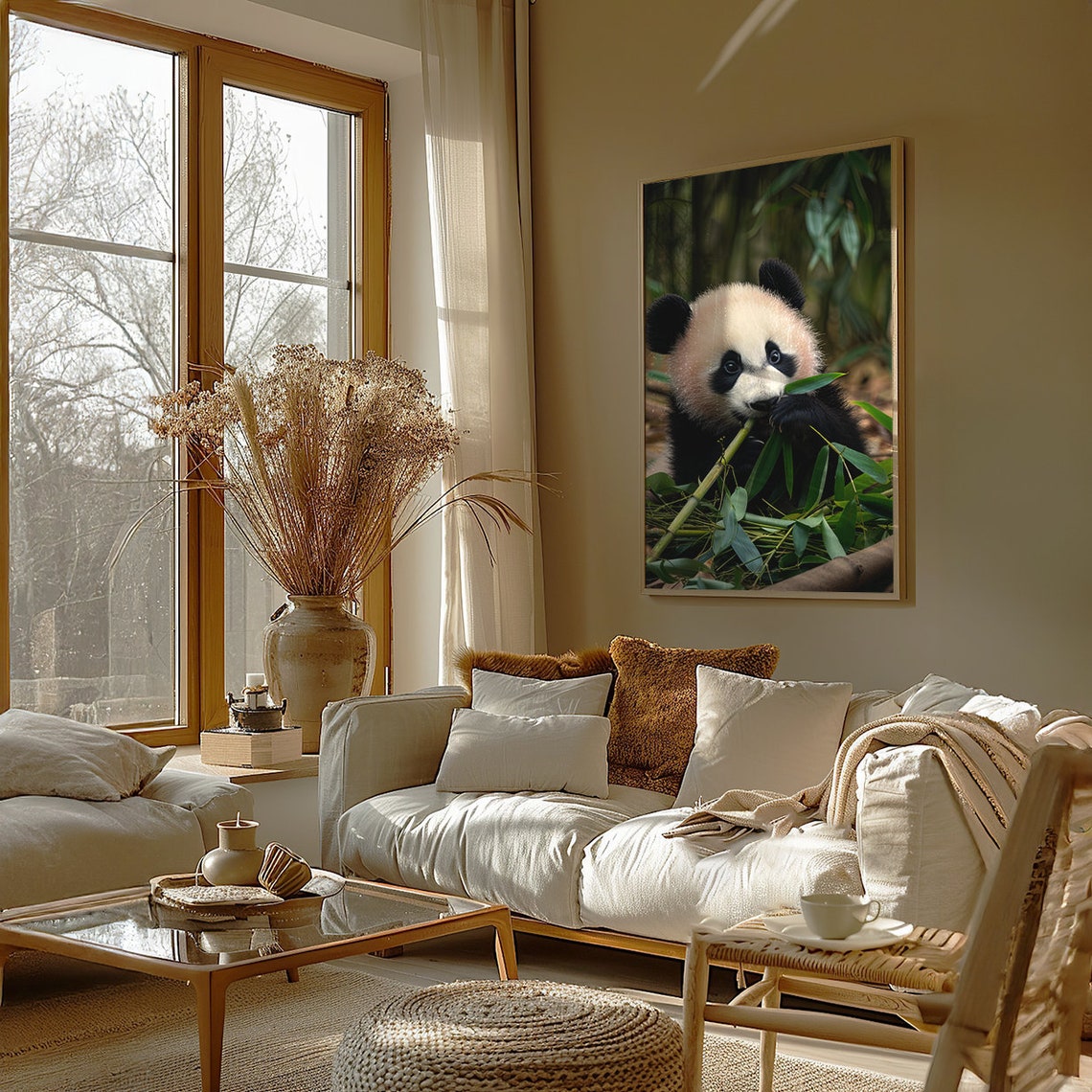 Baby Panda Cub Eating Bamboo Shoots in a Green Forest Poster - Image 2