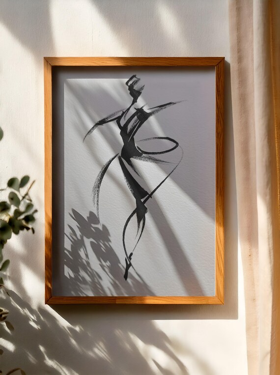 Ballerina Dancer Expressive Black Ink Minimalist Dance Art Poster