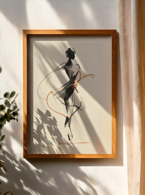 Ballerina Dancer Sketch Black Orange Ink Lines Motion Poster