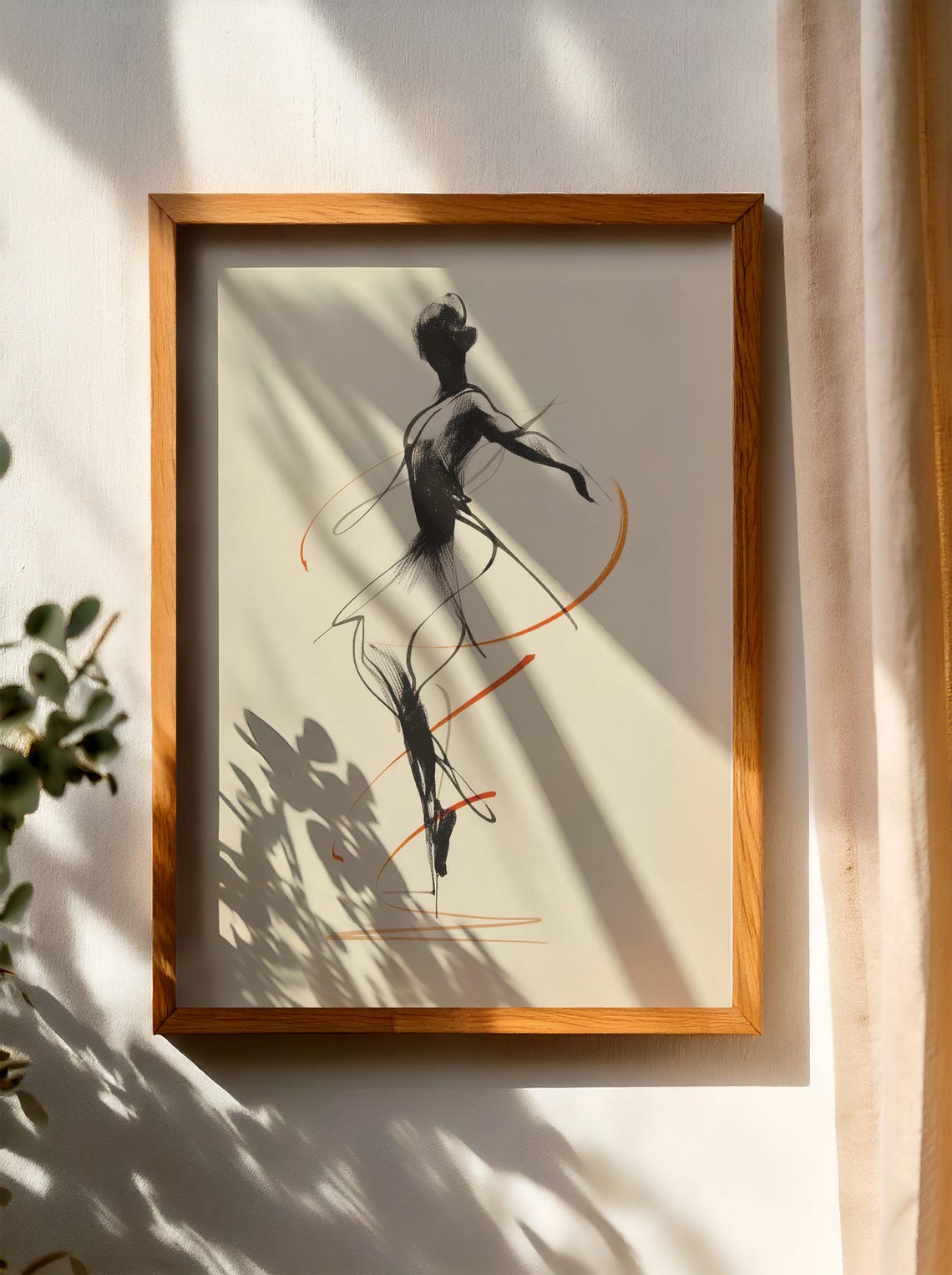 Ballerina Arabesque Ink Lines Orange Accent Dance Motion Poster