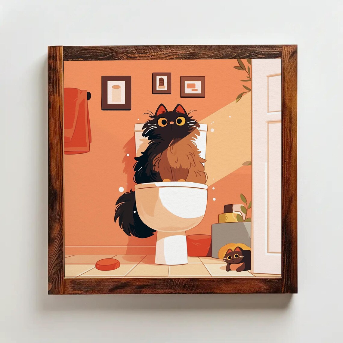 Cute Fluffy Black Cat Sitting On Toilet Bathroom Humor Poster