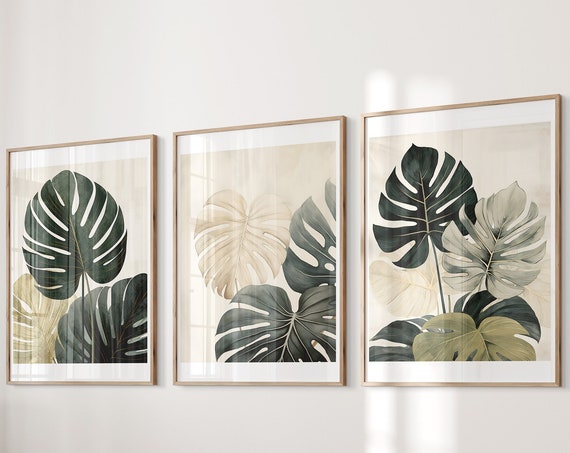 Monstera And Rubber Plant Prints Modern Japandi Decor