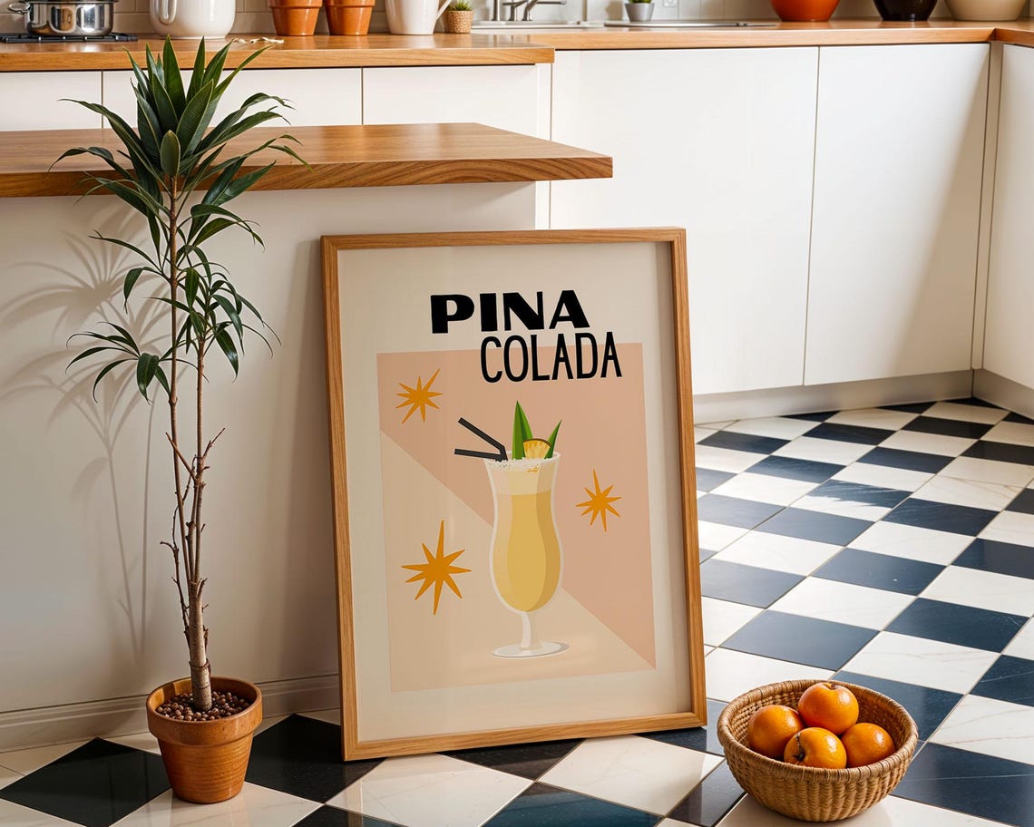 Pina Colada Retro Cocktail Illustration Tropical Bar Cart Poster - Image 4