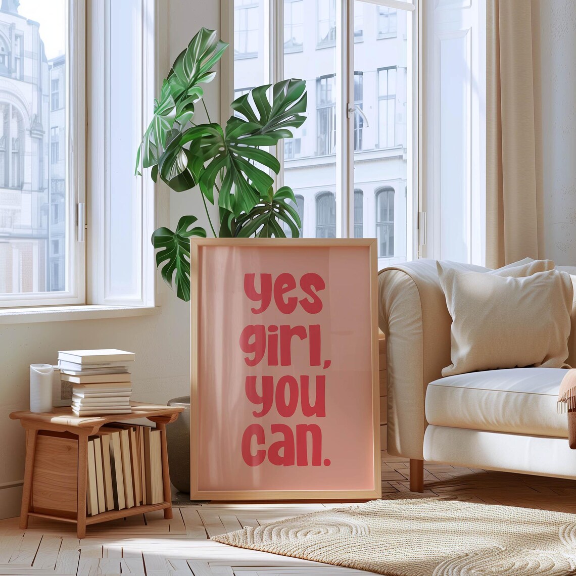 Yes Girl You Can Coral Red Bold Feminist Quote Empowerment Poster - Image 2