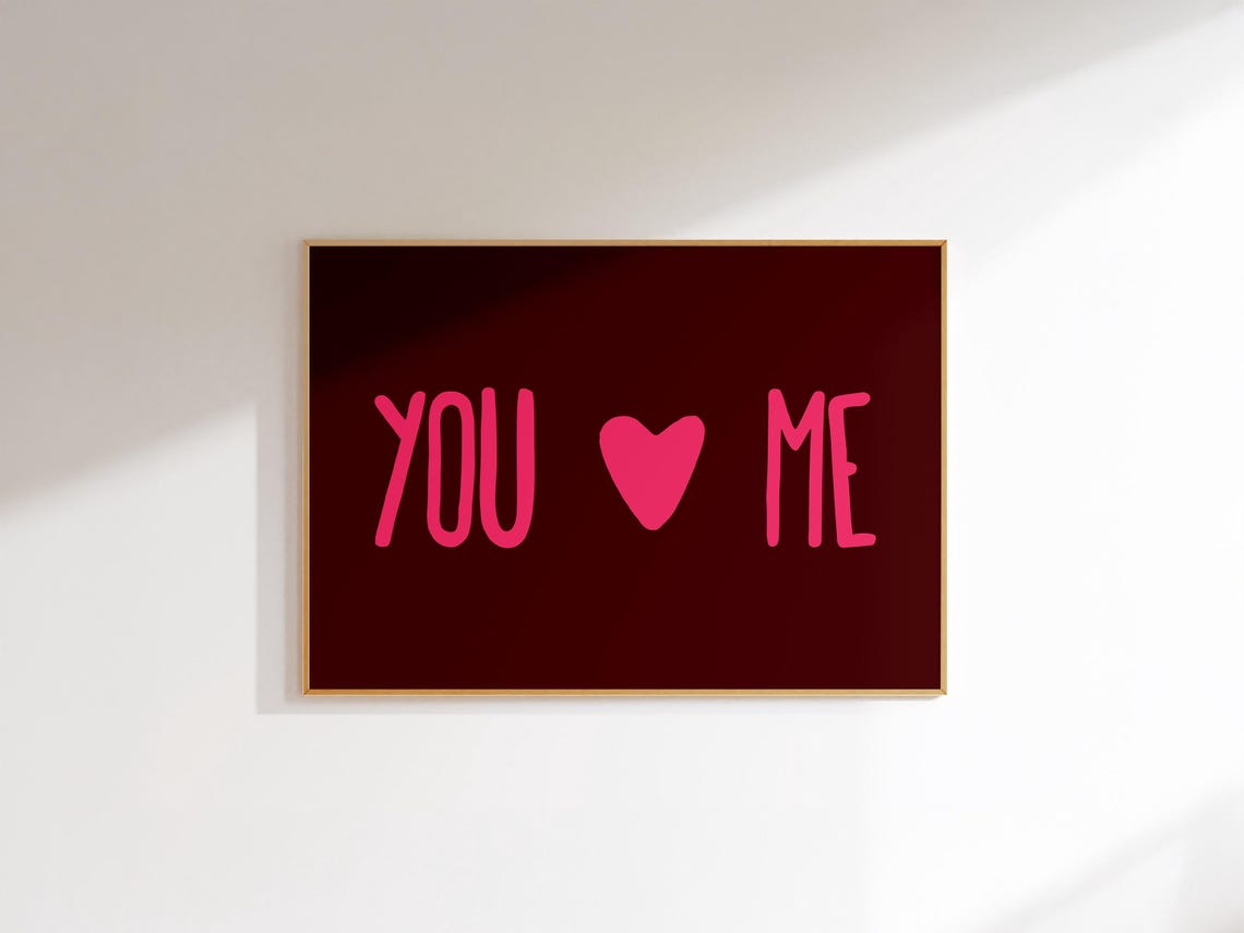 You and Me Heart Pink Typography Dark Red Bedroom Wall Poster - Image 3