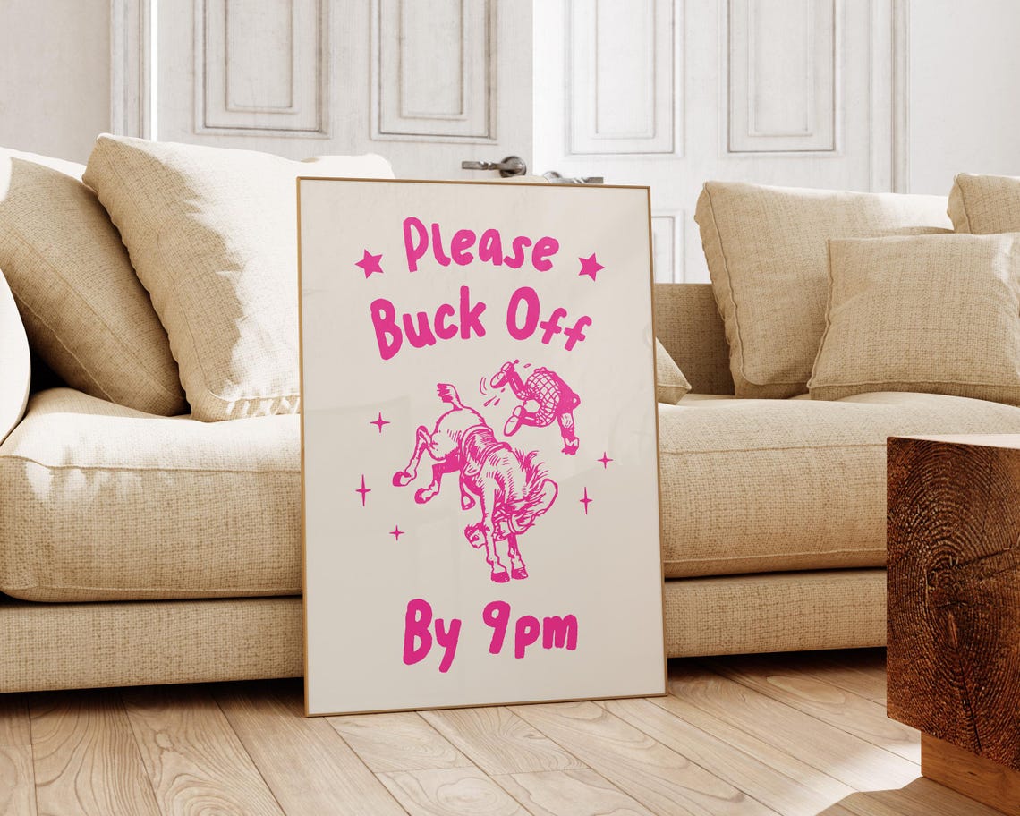 Please Buck Off By 9pm Pink Bucking Bronco Western Funny Poster - Image 2