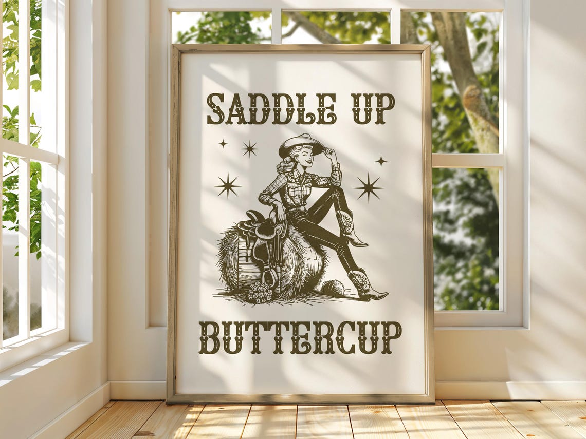 Saddle Up Buttercup Retro Cowgirl Western Typography Art Poster - Image 3
