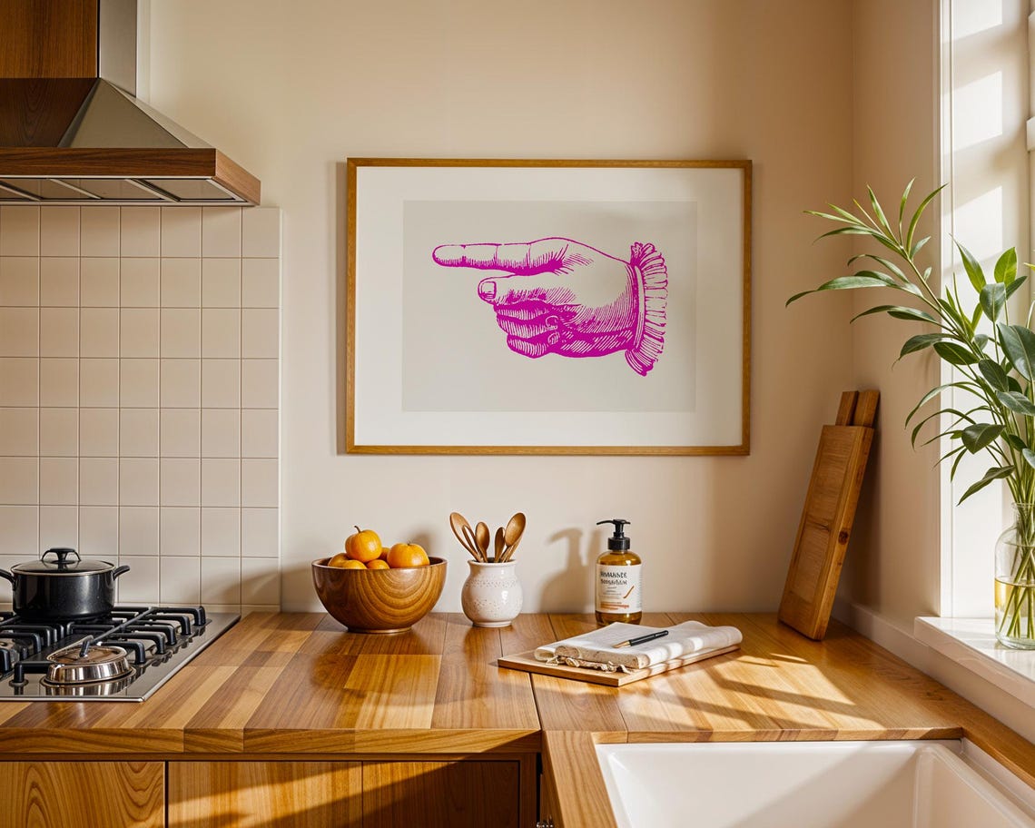 Hot Pink Pointing Hand Vintage Engraving Style Bold Wall Art - Image 2