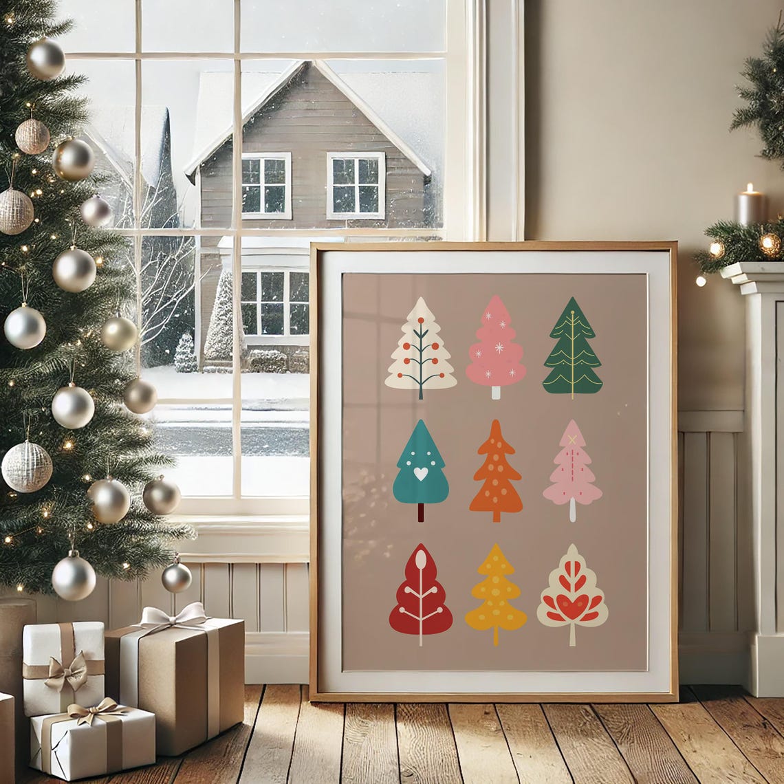 Nine Colorful Christmas Trees Grid Modern Holiday Decor Poster - Image 2