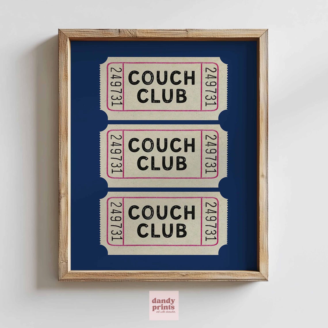 Couch Club Retro Cinema Ticket Stubs Navy Blue Living Room Wall Art