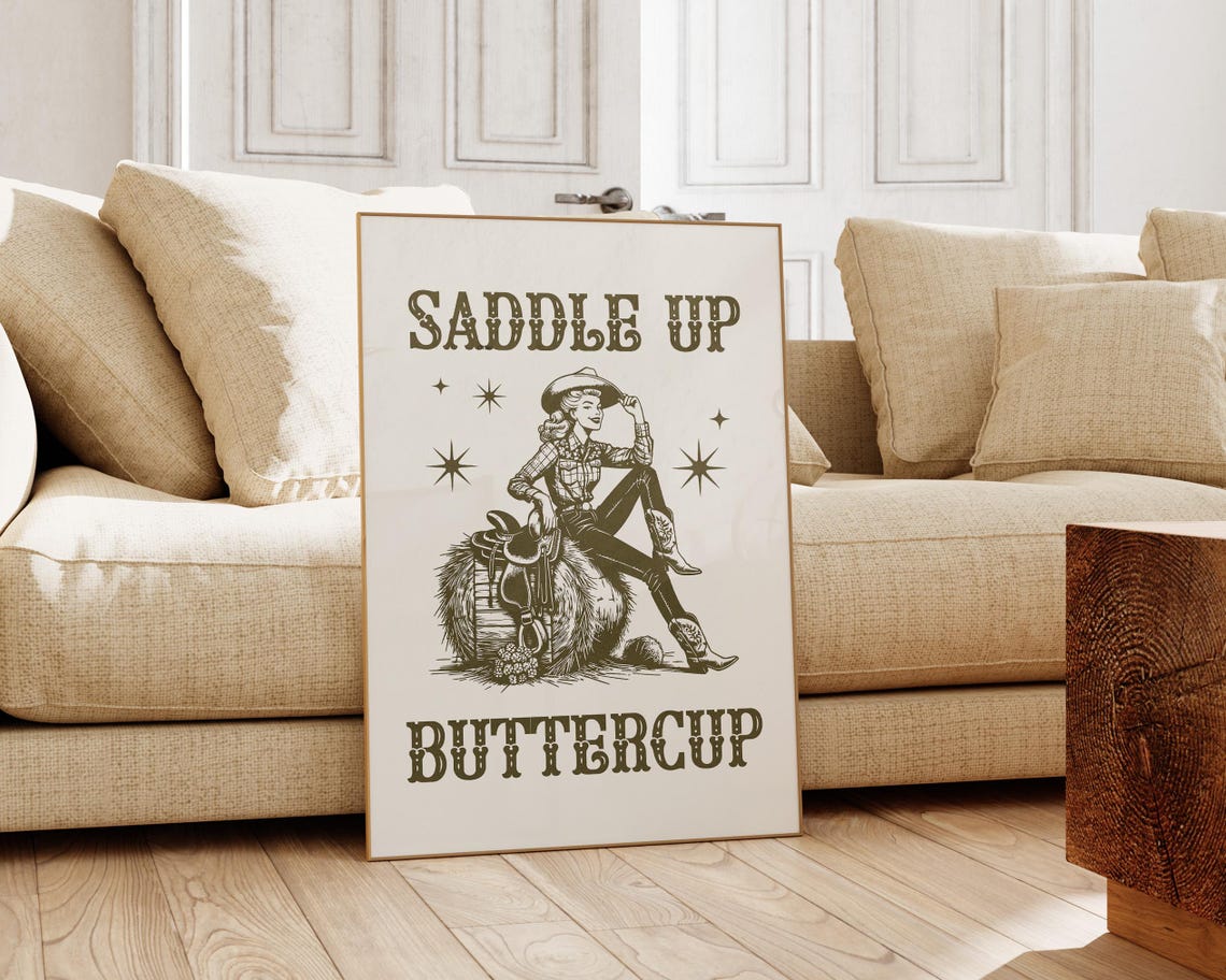 Saddle Up Buttercup Retro Cowgirl Western Typography Art Poster - Image 2