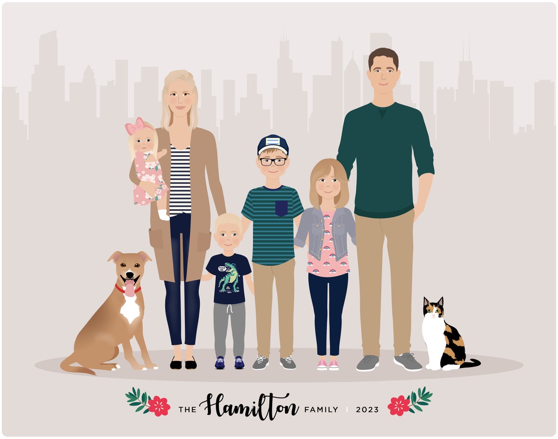 Custom Family Portrait With Pets - Image 2