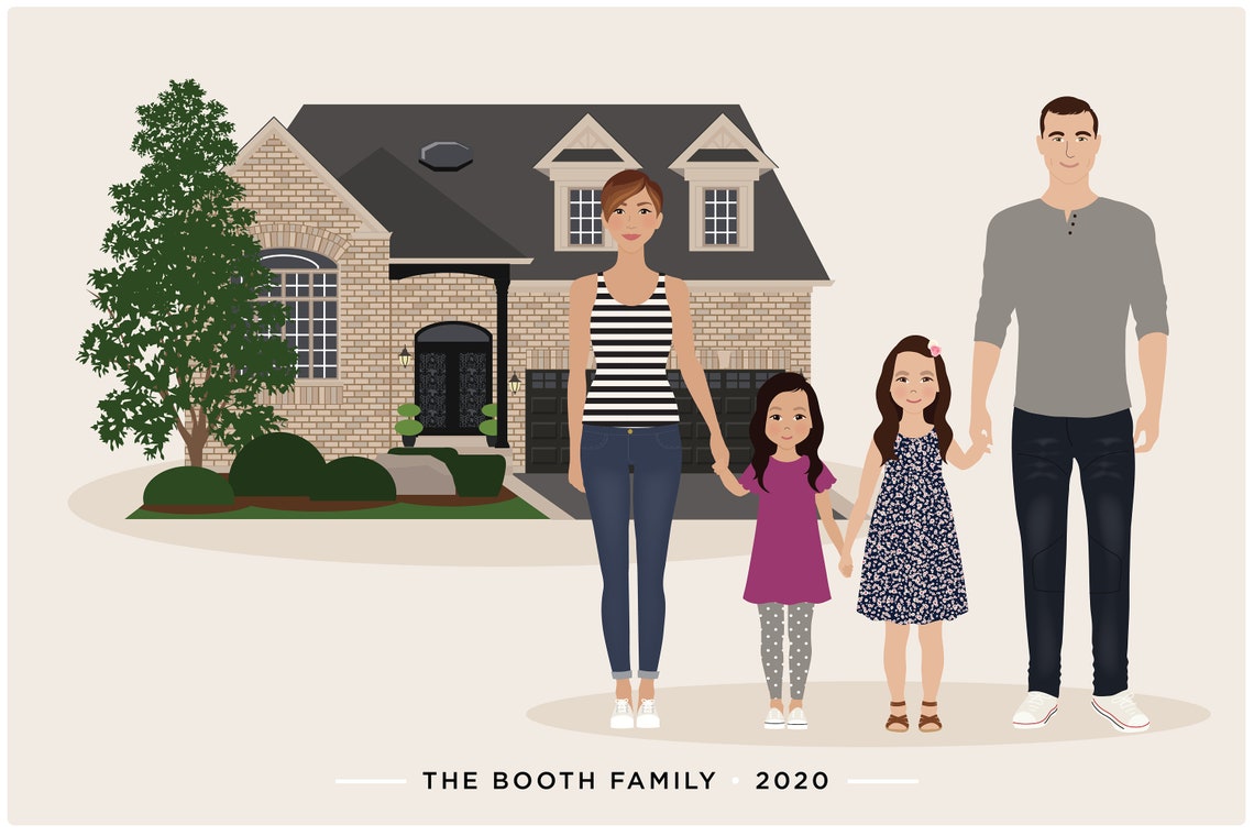 Custom Family Portrait Family Portrait With House Personalized Family Drawing - Image 2