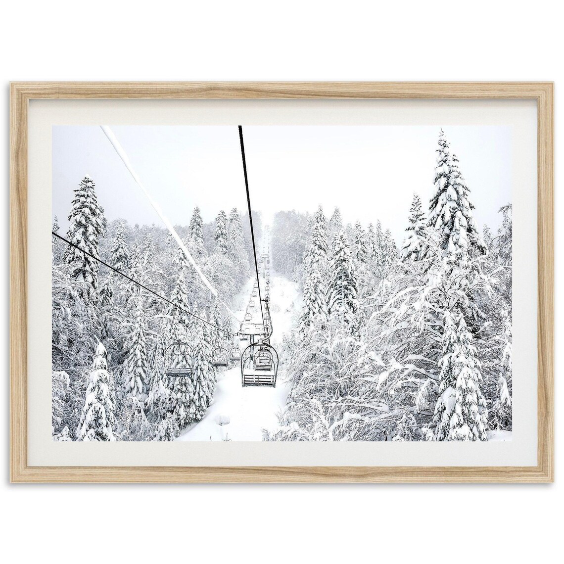 Mountain Ski Lift Black and White Art Print