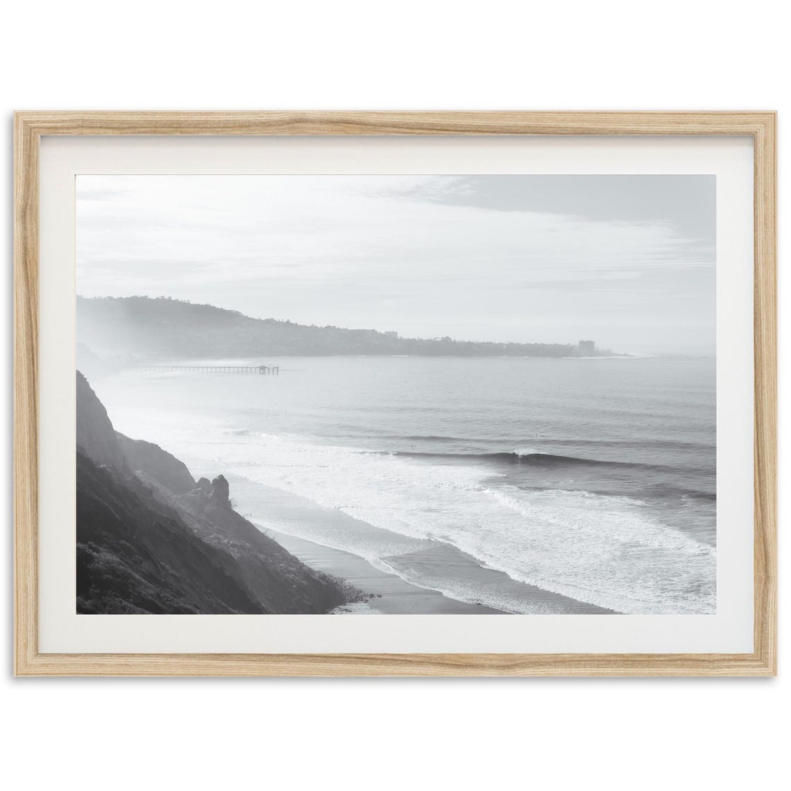 San Diego Coast Blacks Beach Black and White Surf Photography Print