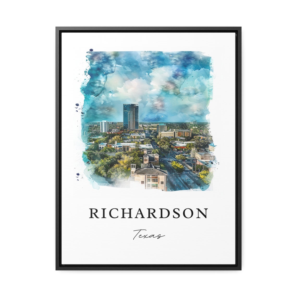 Richardson Texas Watercolor Skyline City View Travel Art Poster - Image 2