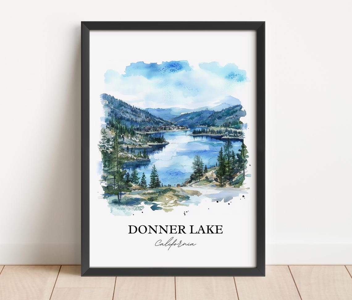 Donner Lake California Alpine Watercolor Mountain Landscape Poster - Image 2