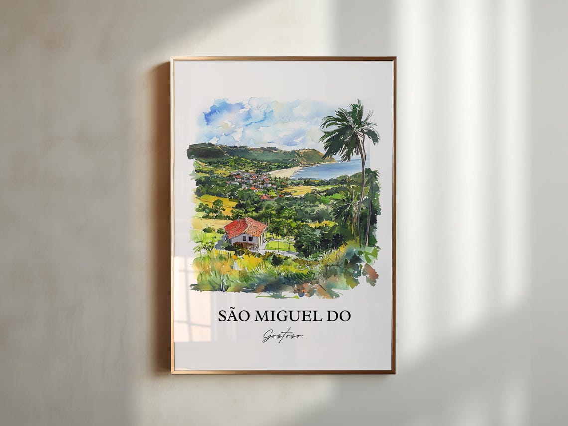 Sao Miguel do Gostoso Brazil Watercolor Coastal Town Travel Poster - Image 5