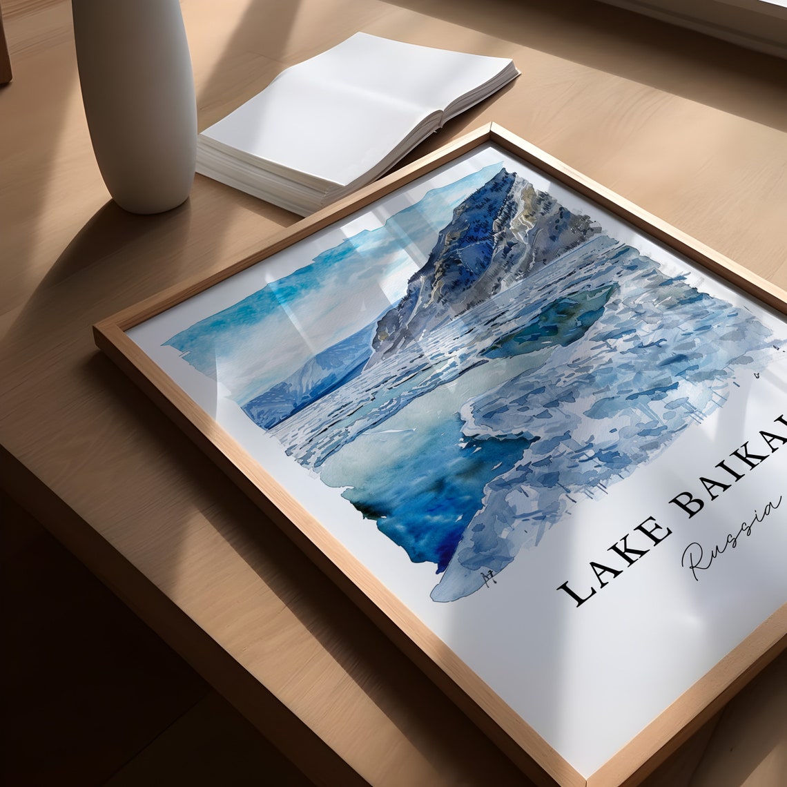 Lake Baikal Russia Siberia Winter Ice Watercolor Travel Poster - Image 5