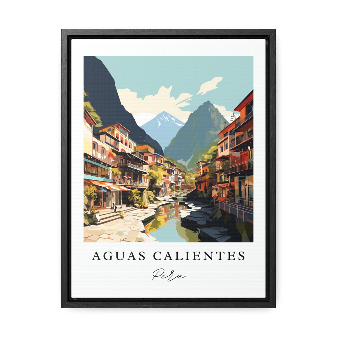 Aguas Calientes Peru Andean Mountain Town Watercolor Travel Poster - Image 2