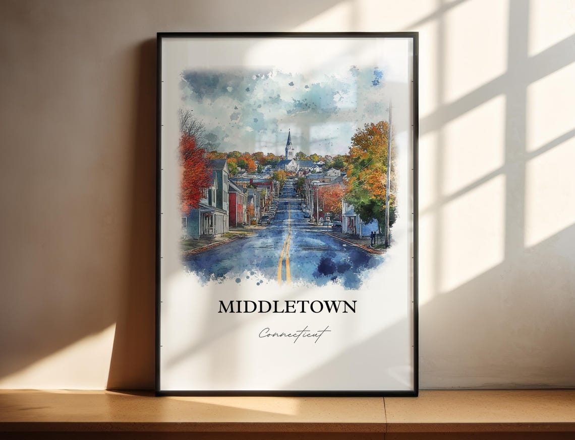 Middletown Connecticut Main Street Church Steeple Autumn Travel Poster