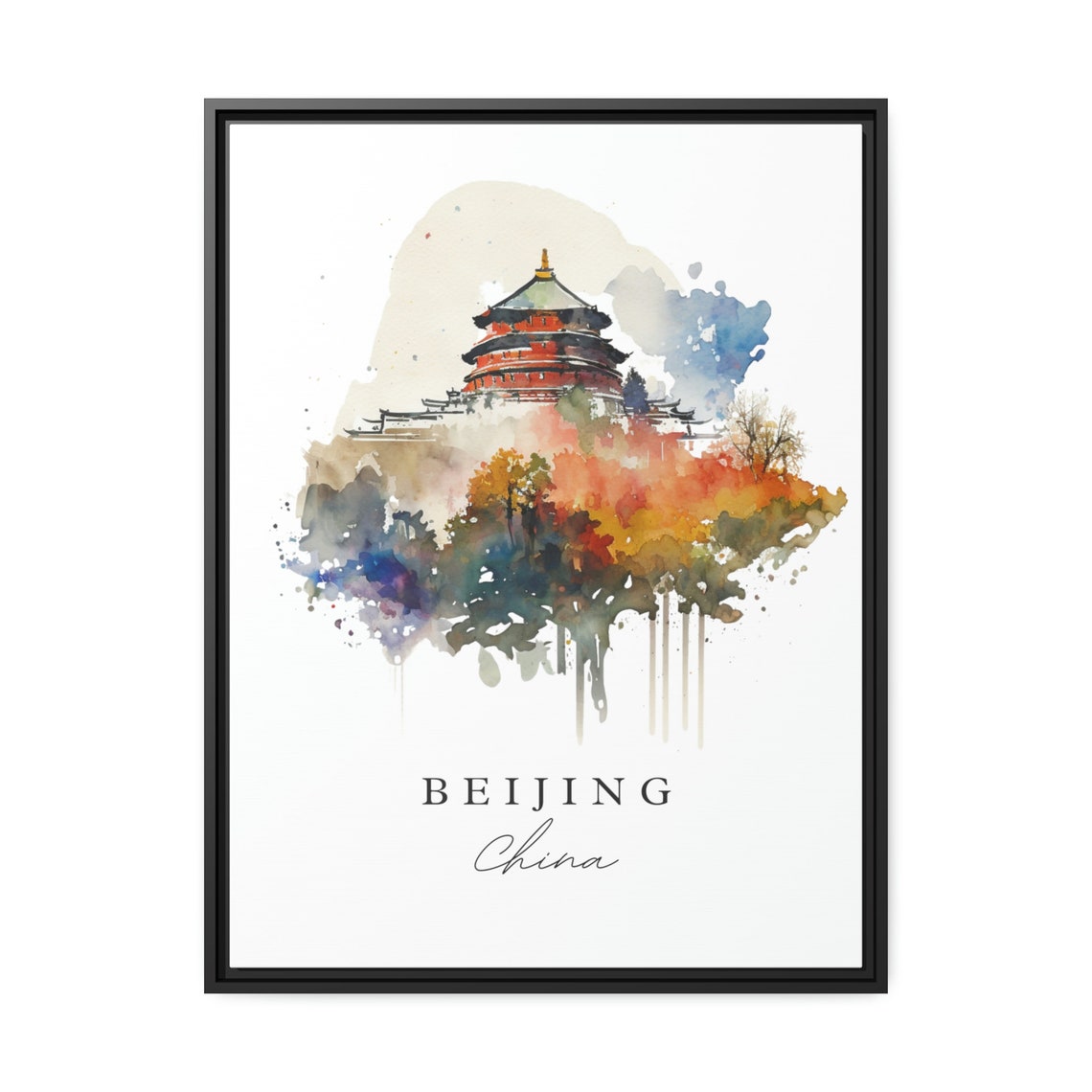 Beijing China Temple of Heaven Autumn Watercolor Travel Poster