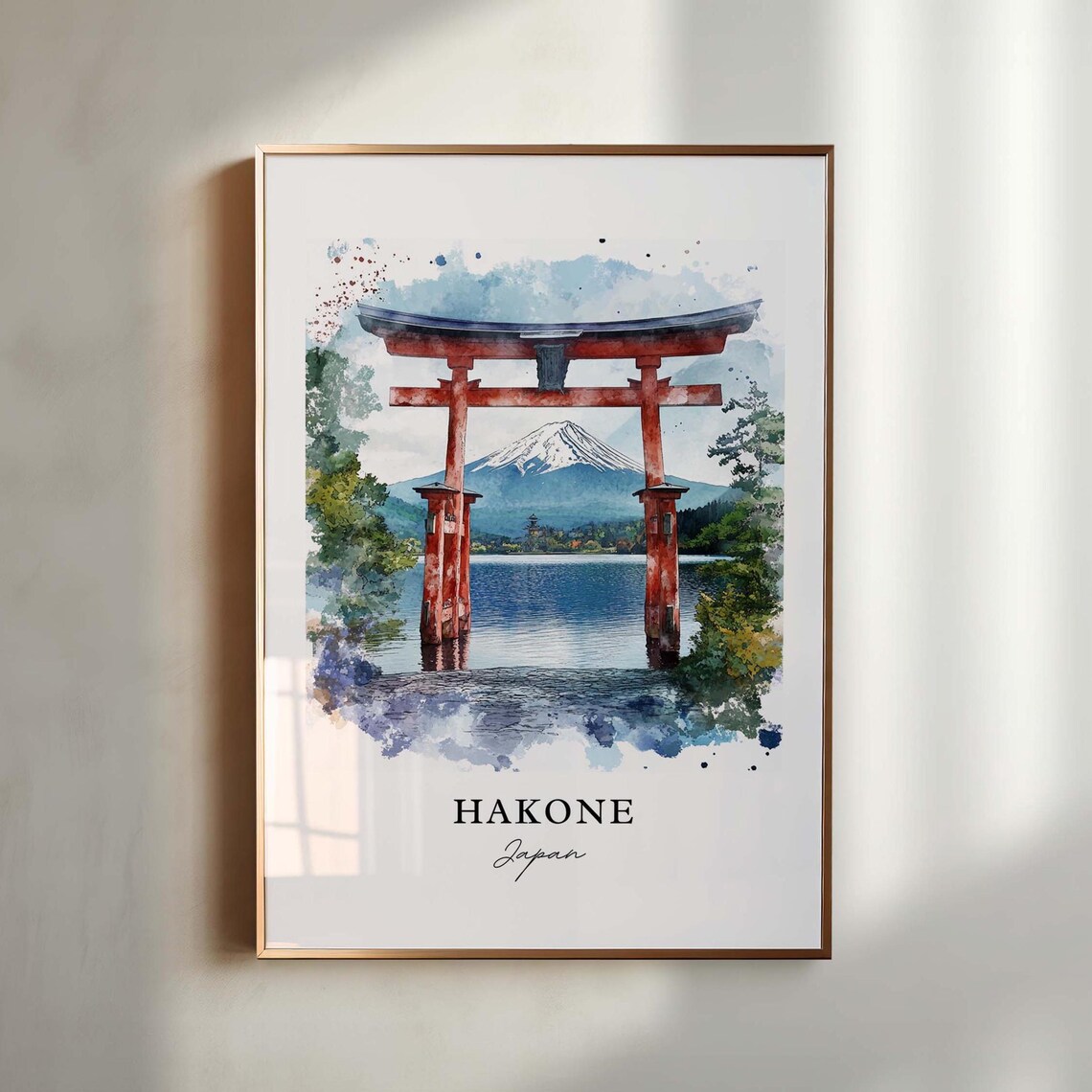 Hakone Japan Watercolor Travel Poster, Fuji Izu
