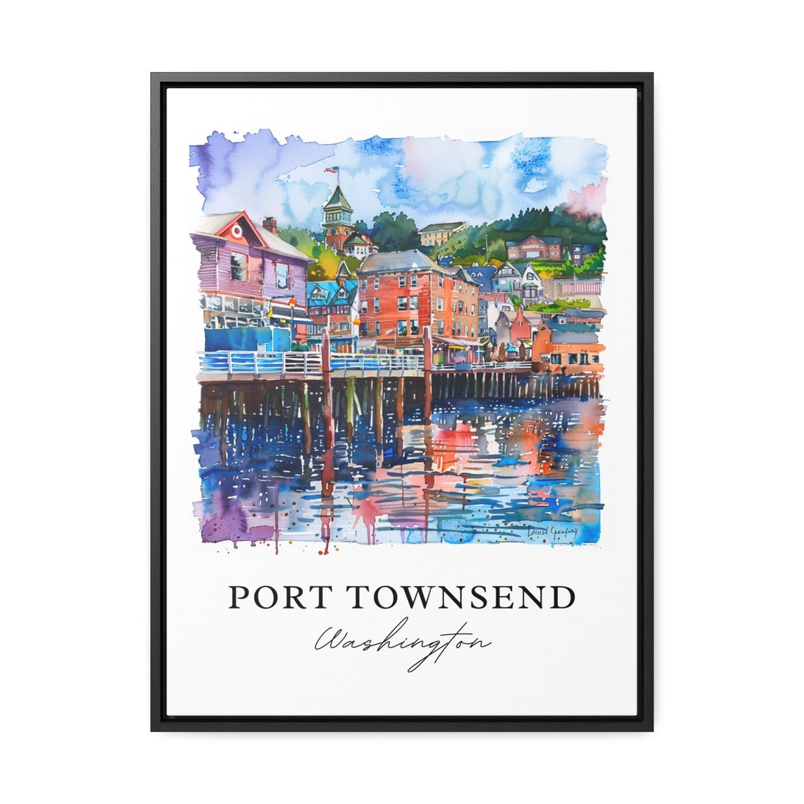 Port Townsend Washington Watercolor Waterfront Pier Scene Poster - Image 3