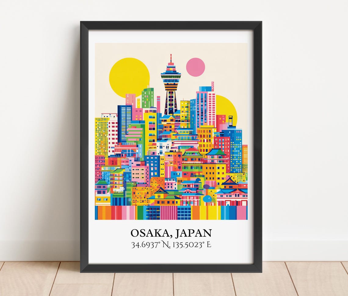 Osaka Japan Pop Art Skyline Tsutenkaku Tower Retro Travel Art Poster - Image 2