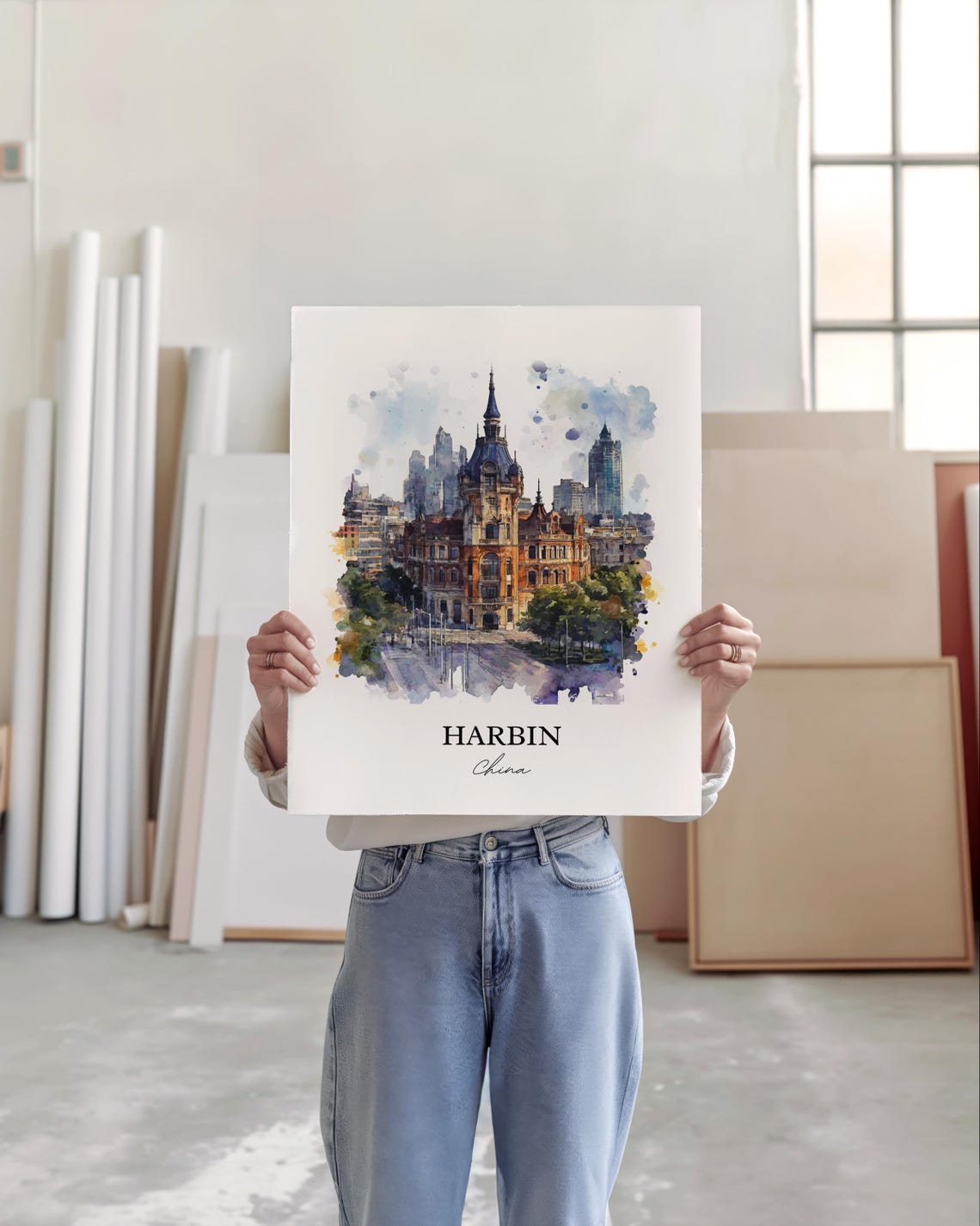 Harbin China Watercolor Historic Building City Skyline Art Poster - Image 4