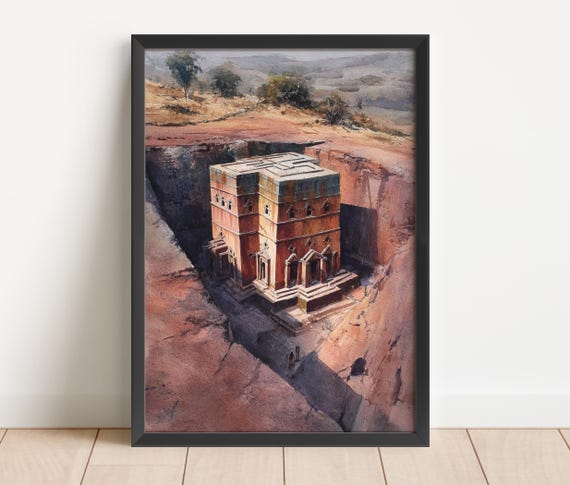 Lalibela Watercolor Art Travel Print Ethiopia Artwork Decor Wall