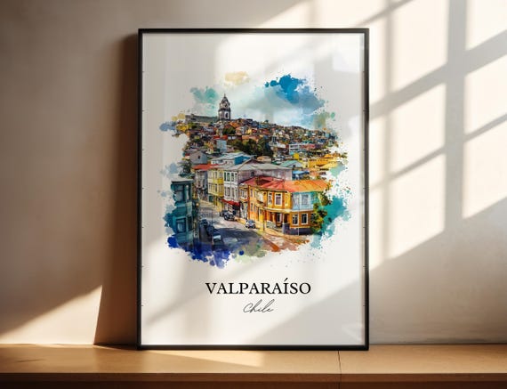 Valparaso Wall Art Print Chile Watercolor Gift Travel Poster Housewarming
