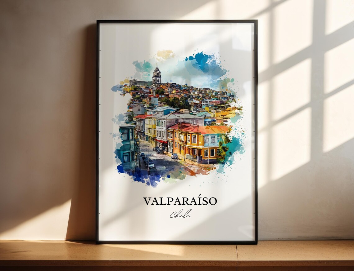 Valparaiso Chile Watercolor Hillside Colorful Houses Port Poster