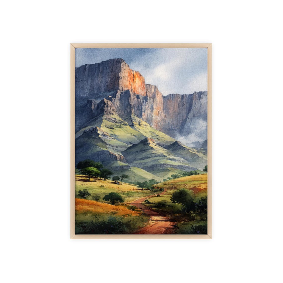 Drakensberg Mountains Dramatic Cliffs Watercolor Lesotho Poster