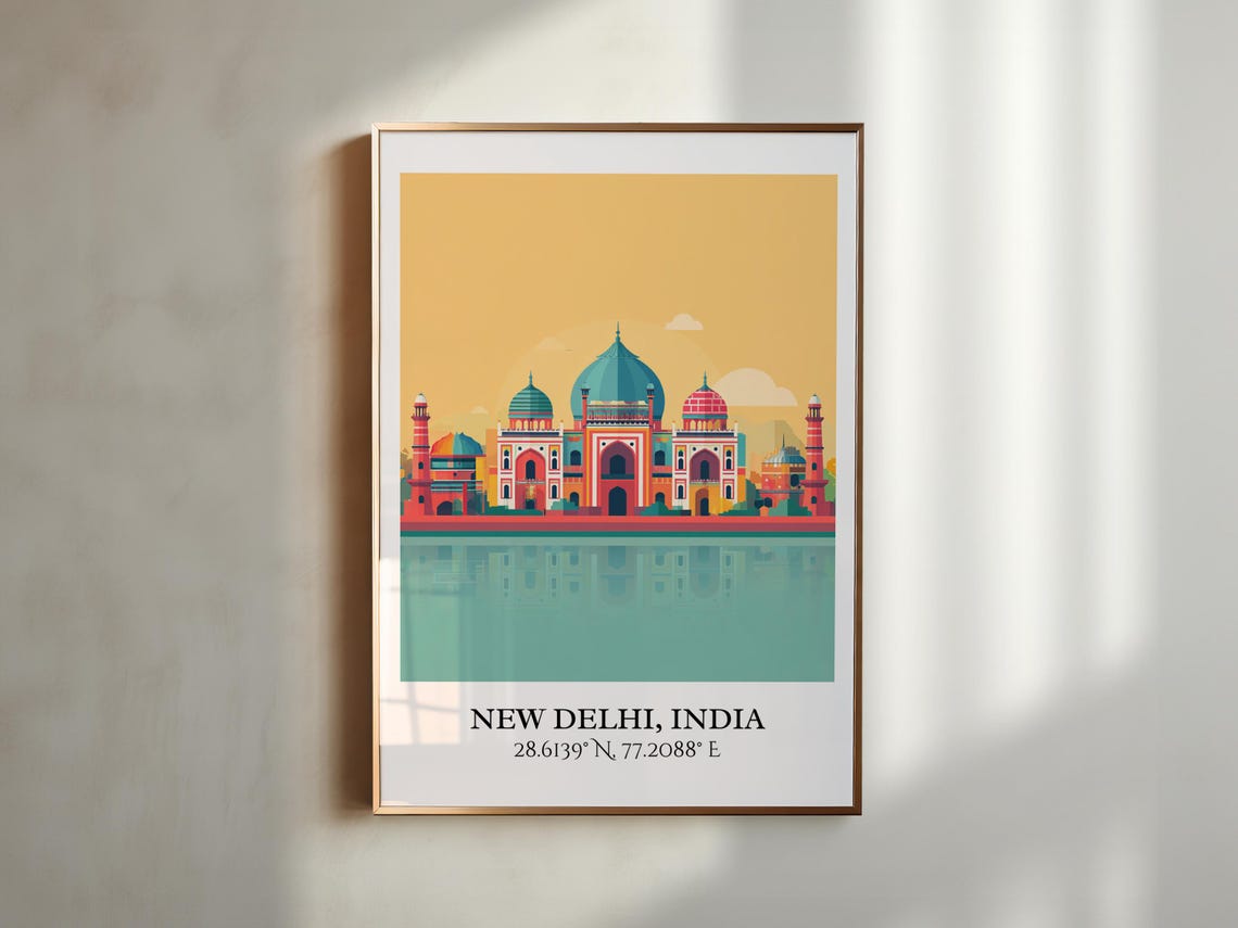 New Delhi India Mughal Domed Tombs Reflection Retro Travel Poster - Image 6