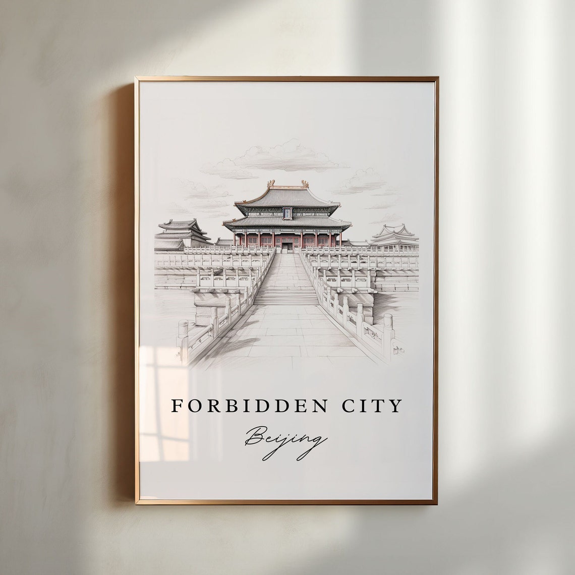 Forbidden City Beijing Pencil Sketch Imperial Palace Hall Poster