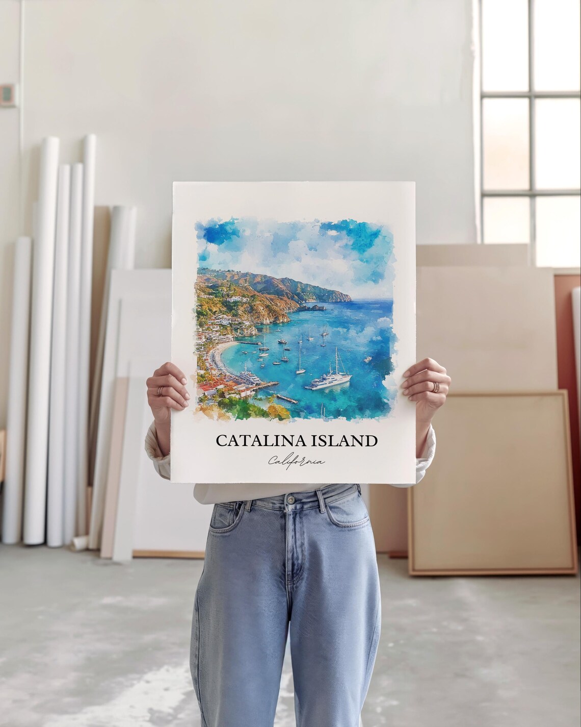 Catalina Island California Sailboat Harbor Watercolor Travel Poster - Image 4