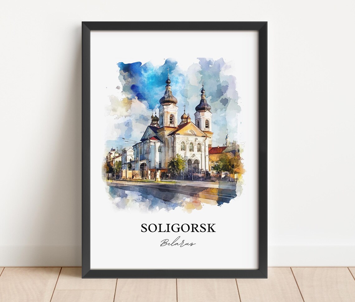 Soligorsk Belarus Orthodox Church Onion Domes Watercolor Travel Poster - Image 2