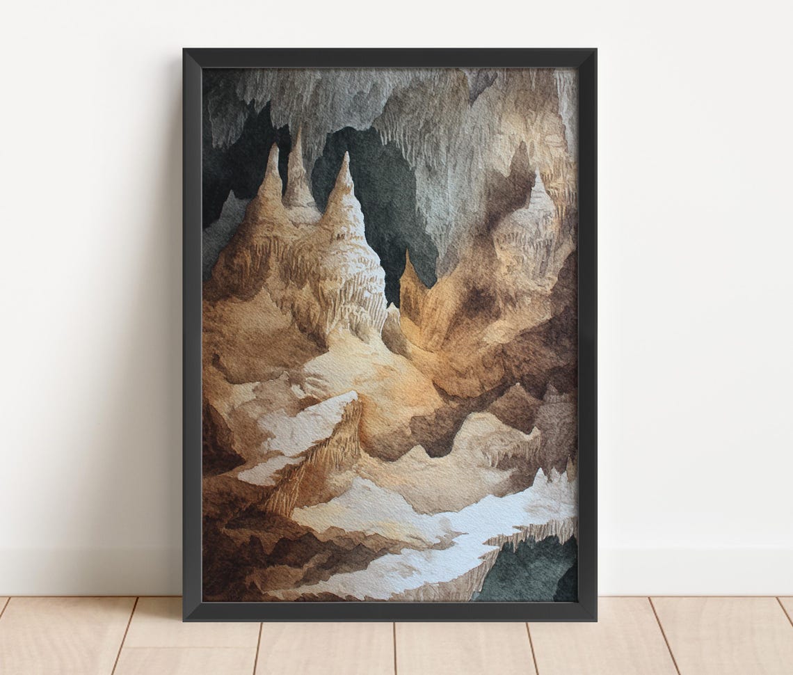 Carlsbad Caverns New Mexico Cave Formations Watercolor Wall Art